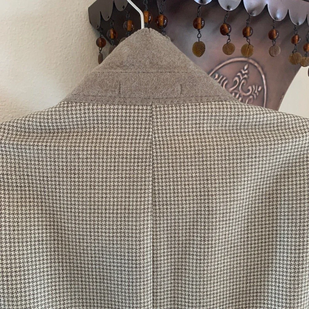 Palm‎ Beach Houndstooth Mens Beige Blazer Silk Wool Blend Sport Coat Jacket 42L